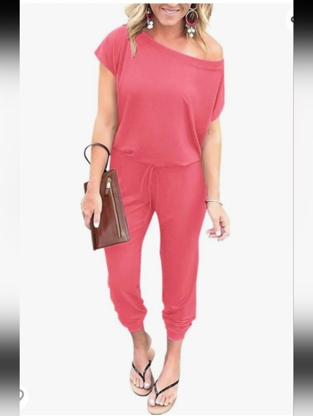 NWT PRETTYGARDEN Women's Loose Solid Off Shoulder Elastic Waist Stretchy Jumpsui
